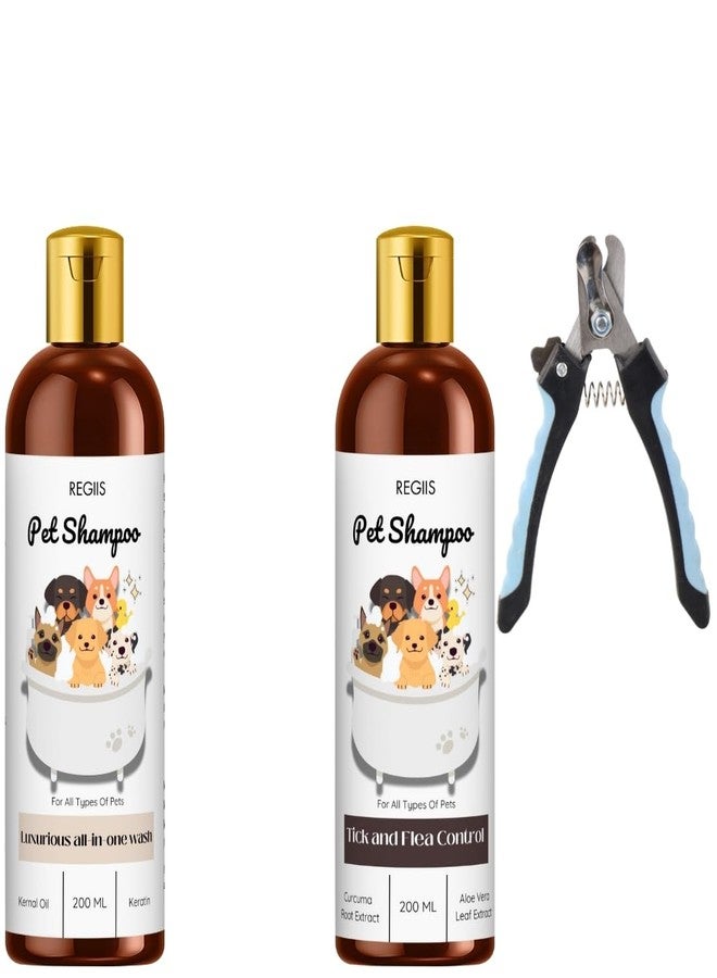 REGIIS Pet Shampoo Set with Nail Clipper, Dog Grooming Kit, Tick and Flea Control, Luxurious All-in-One Wash, 200 ML, 2 Bottles(3 Pack) - Image 1